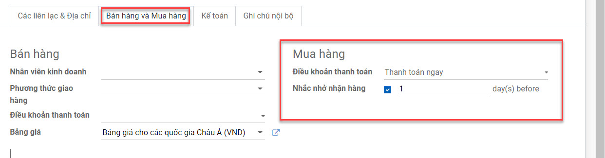 Thêm thông tin tab bán hàng và mua hàng