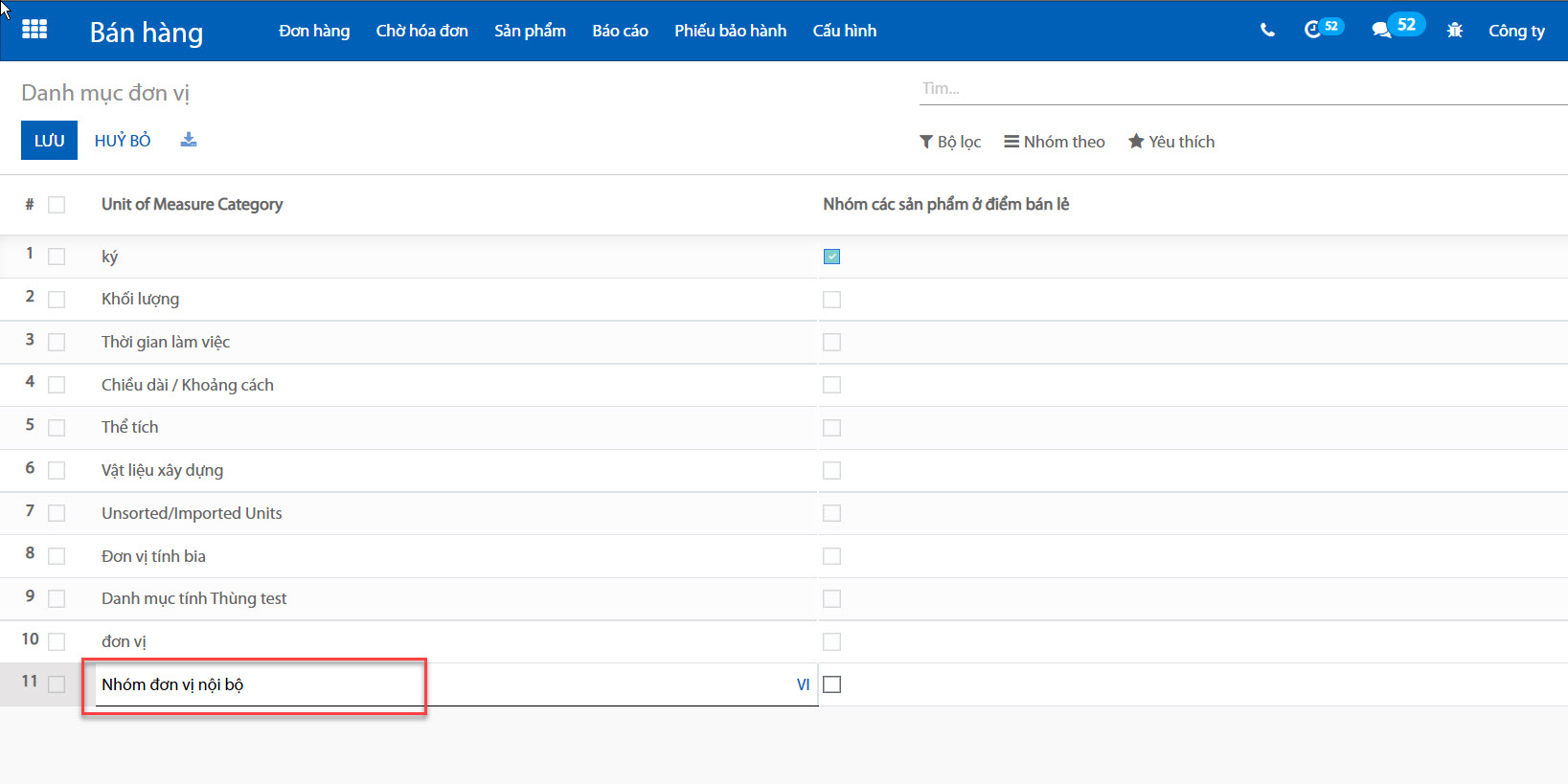 Tạo danh mục đơn vị mới trong Mua hàng của Odoo