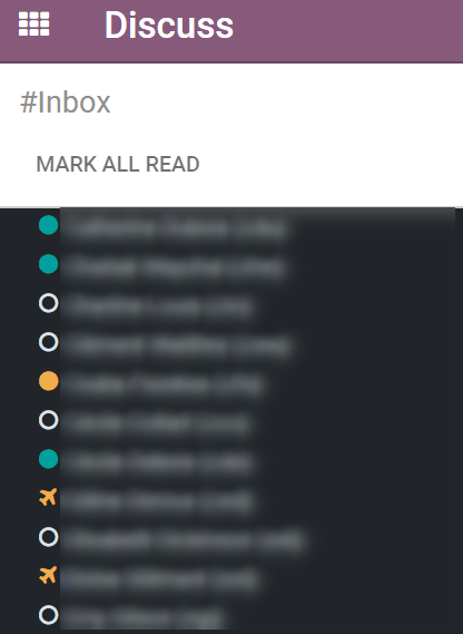 View of the contacts' status for Odoo Discuss