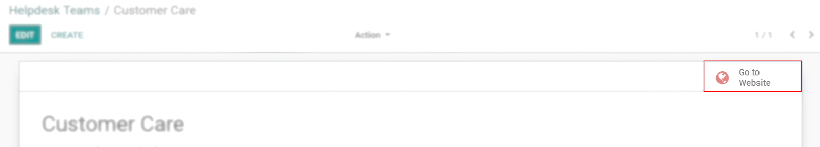 View of the settings page of a helpdesk team emphasizing the Go to Website button in
Odoo Helpdesk
